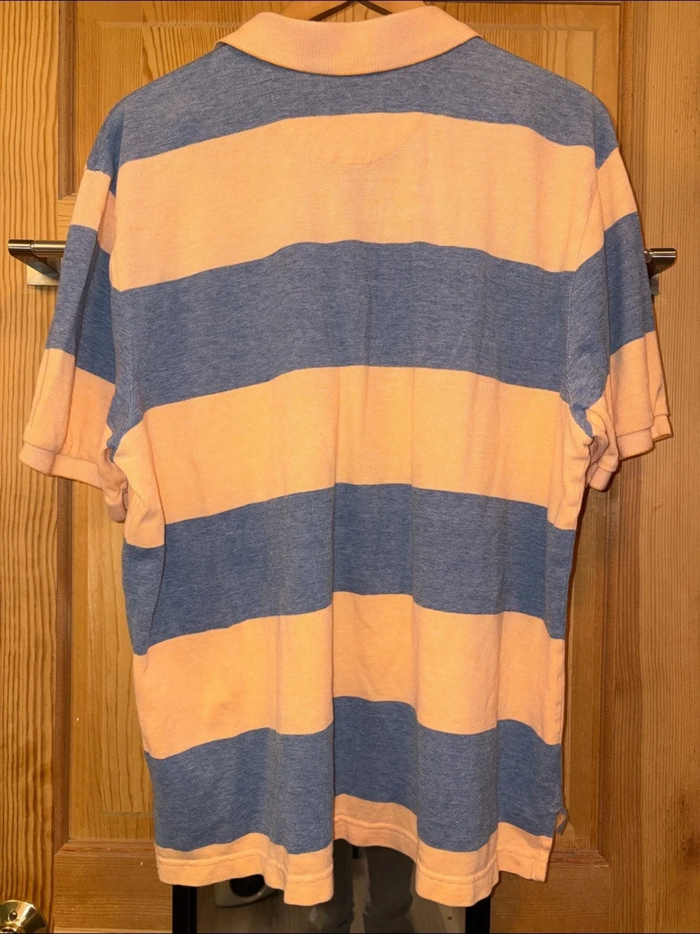 Short Sleeve Striped Blue/Peach Men’s Cotton Polo Shirt Sz XL